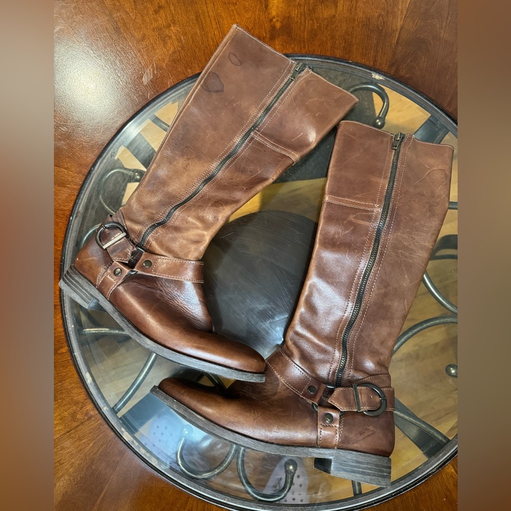 ALDO WOMEN'S BROWN LEATHER SIDE ZIP KNEE HIGH BOOTS SIZE 8